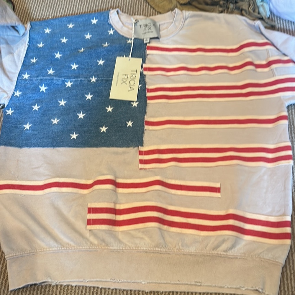 NWT FP x Tricia Fix American flag Blue Star and Red Stripe Sweatshirt size S-L - Picture 3 of 11